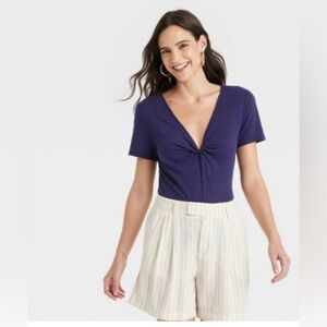 NWT A New Day™ Women's Short Sleeve V-Neck Linen T-Shirt